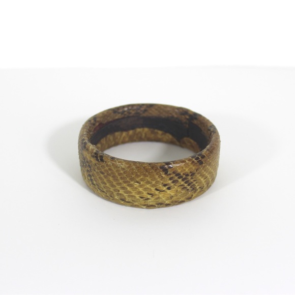 1970’s Vintage Natural Snakeskin Bangle, Real Snake Leather Slip On Bracelet - Picture 3 of 7